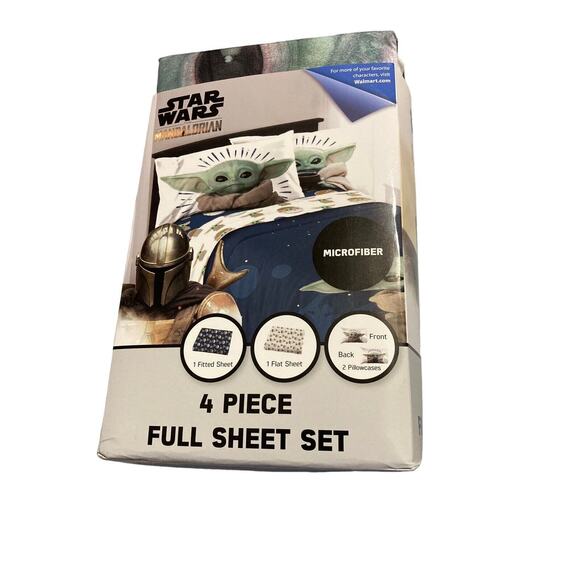 Star Wars The Mandalorian 4 Piece Full Sheet Set Baby Yoda Polyester Microfiber - Picture 1 of 4